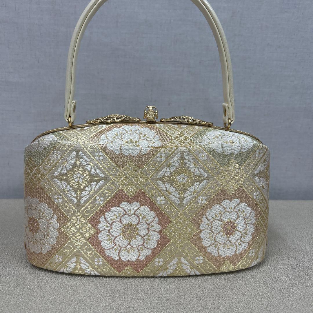 金色 花柄 和装用ハンドバッグ