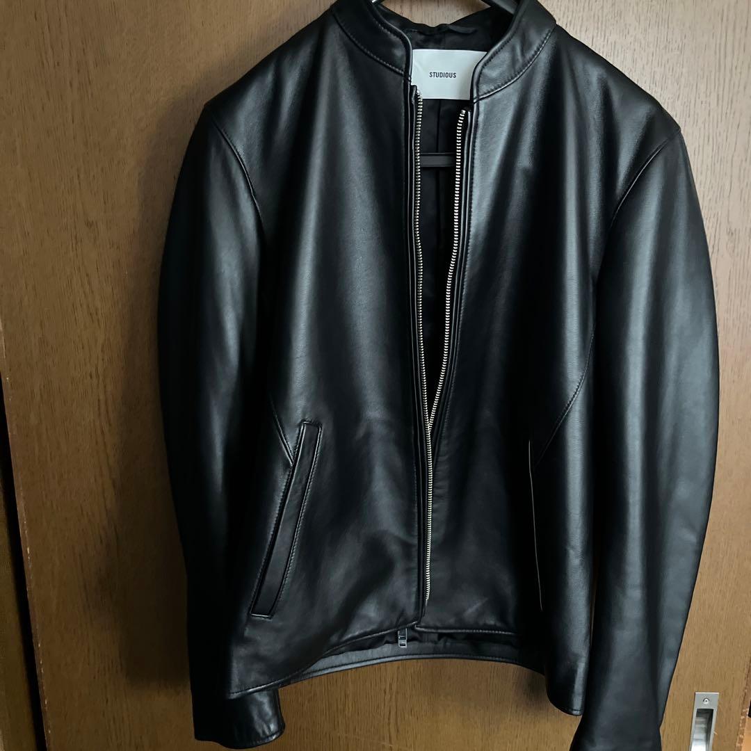 STUDIOUS 黒 レザー シングルライダースジャケット　ラムレザー