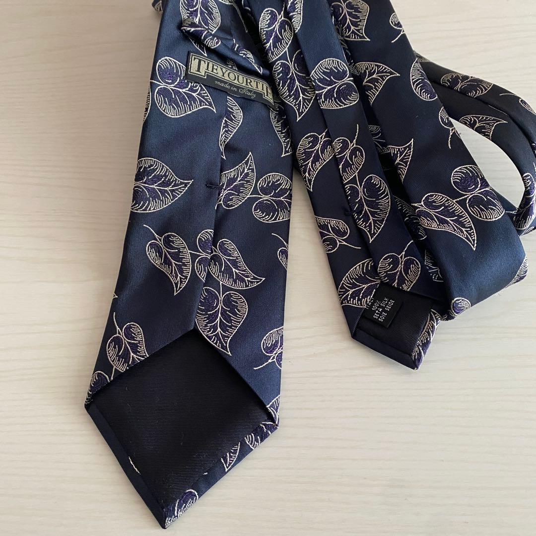 TIE YOUR TIE ネイビー 葉柄 ネクタイ