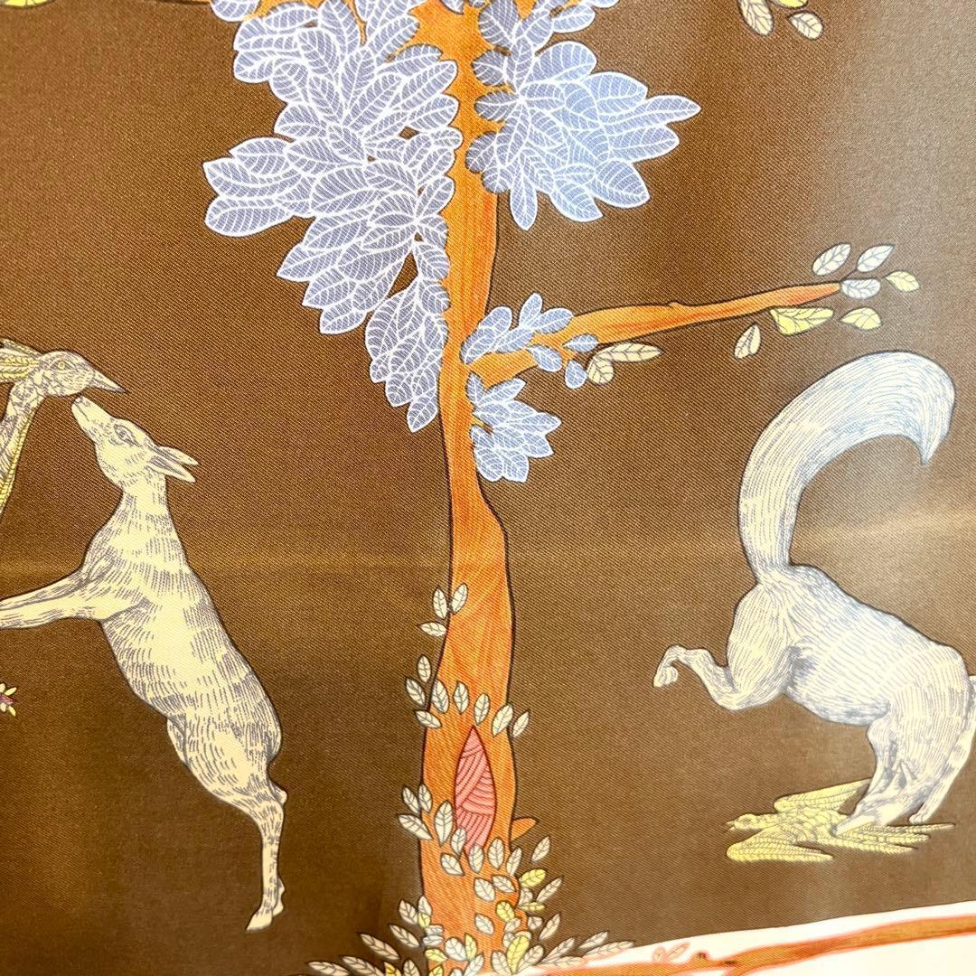 カルネ訳あり　HERMES エルメス スカーフ アニマル柄 ブラウン