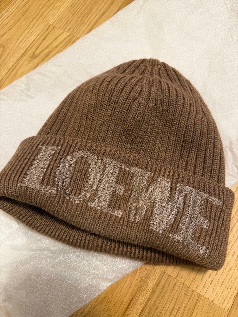 試着のみ LOEWE ニットビーニー帽 ライトブラウン
