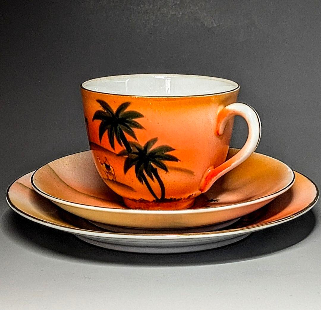 オールドノリタケ美品！金彩砂漠風景画 トリオセット　カップ＆ソーサー　プレー卜