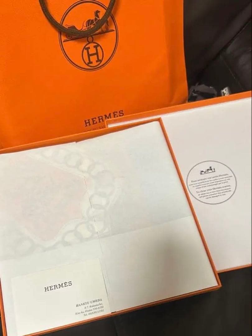 HERMES シルクスカーフ オレンジブルー